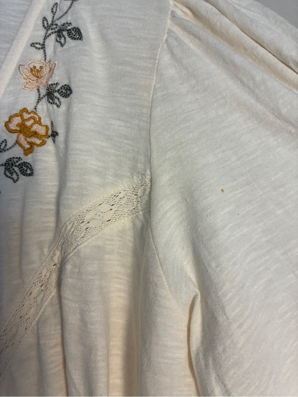 Lucky Brand 100% Cotton Cream Embroidered Floral Pink Orange Green Wrap Top Boho - Picture 7 of 9